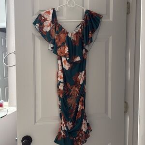 Green and orange floral dress fitted size small